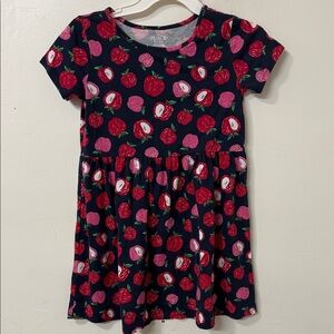 Place Kids Navy Dress with Red and Pink Apple Print